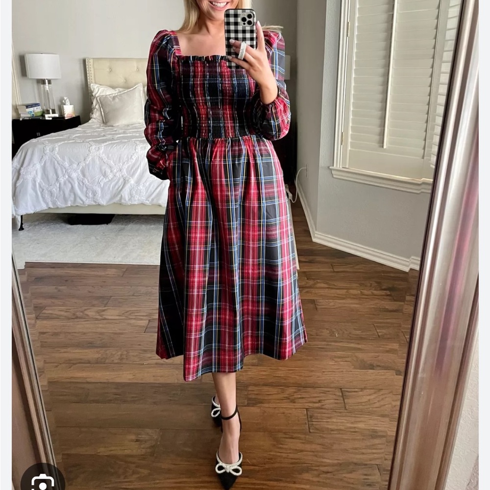 Draper James Red and Black Plaid Midi Dress